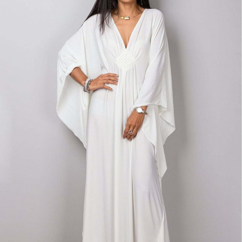 Women Polyester Loose Robe Vacation Casual Beach Swimwear Solid Color Coveruo Dress