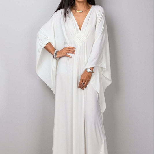 Women Polyester Loose Robe Vacation Casual Beach Swimwear Solid Color Coveruo Dress
