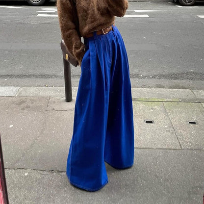 Women Fashion Casual Loose Pockets Wide Leg Pants