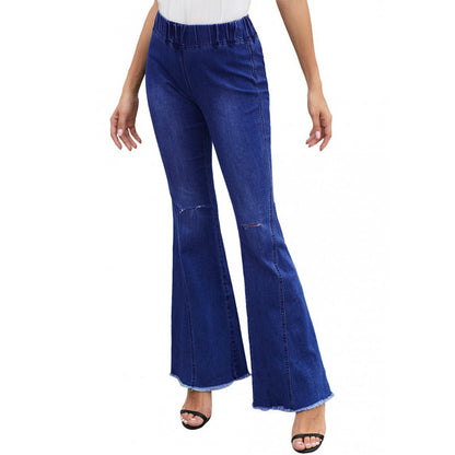 Vaqueros rasgados, holgados, acampanados y de color liso, informales, a la moda para mujer