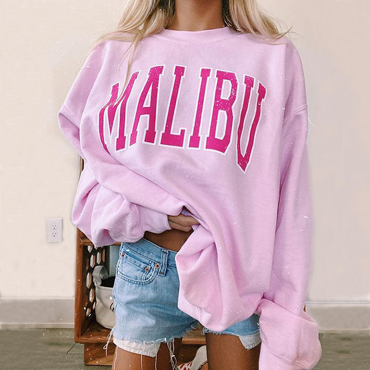 Sudadera informal de manga larga con estampado de letras y nombre de ciudad para mujer
