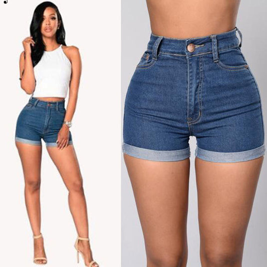 Pantalones cortos vaqueros de cintura alta informales de moda para mujer