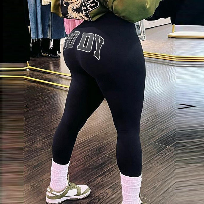 Women Fashion Casual BODY Hot Stamping Double Sanding Naked Casual Pants
