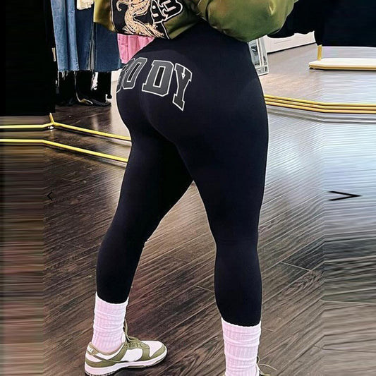 Pantalones casuales de moda para mujer, con estampado en caliente y doble lijado, estilo desnudo