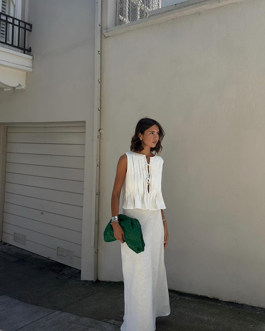 Conjunto de dos piezas formado por top y falda con tirantes, sin mangas, de lino y algodón, informal, de verano para mujer