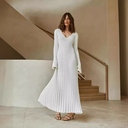 Vestido largo de punto elegante e informal de color liso para mujer, otoño e invierno, a la moda