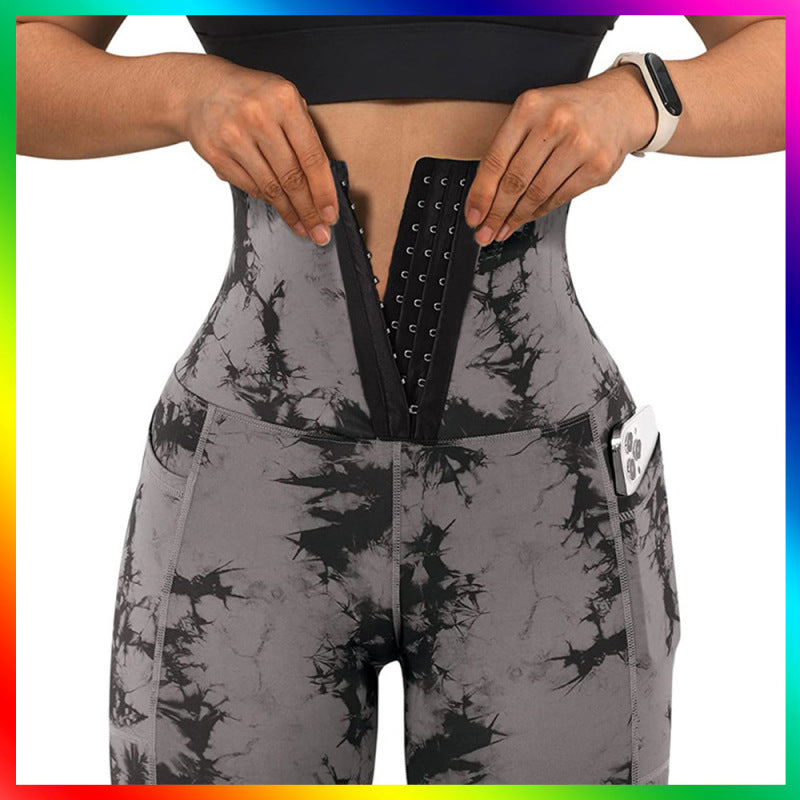 Women Fashion Casual Tight Tie-Dye High-Waist Pocket Yoga Pants