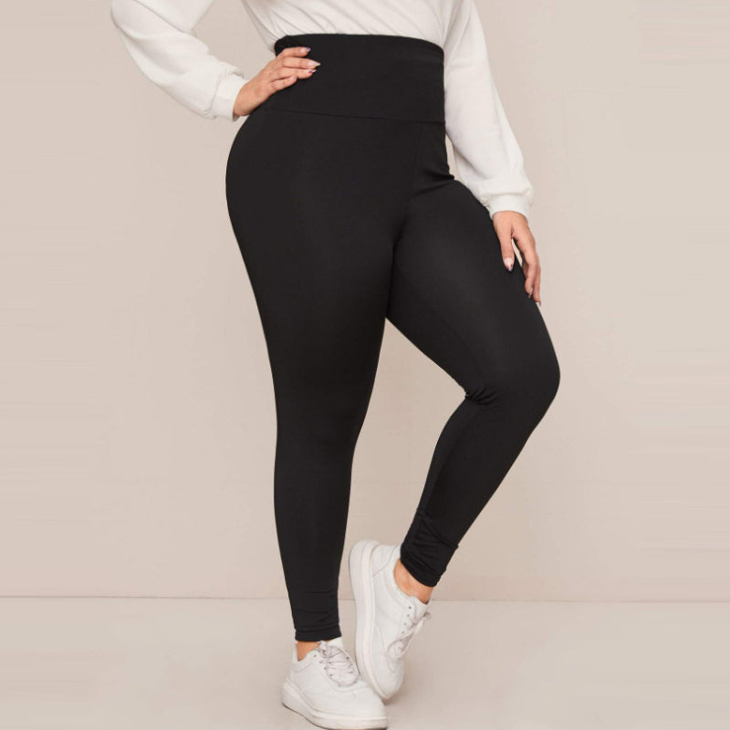Women Casual Solid Color Plus Size High Waist Tight Pants