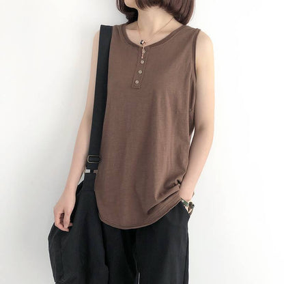 Women Casual Plus Size Solid Color Sleeveless Tank Top