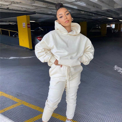 Women 2 Pcs Set Hooded Sweatshirt Jogger Pants Tracksuit Matching Set Casual Outfits