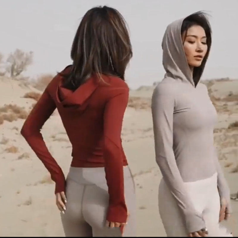 Sudadera deportiva informal de manga larga con capucha y elástico para mujer