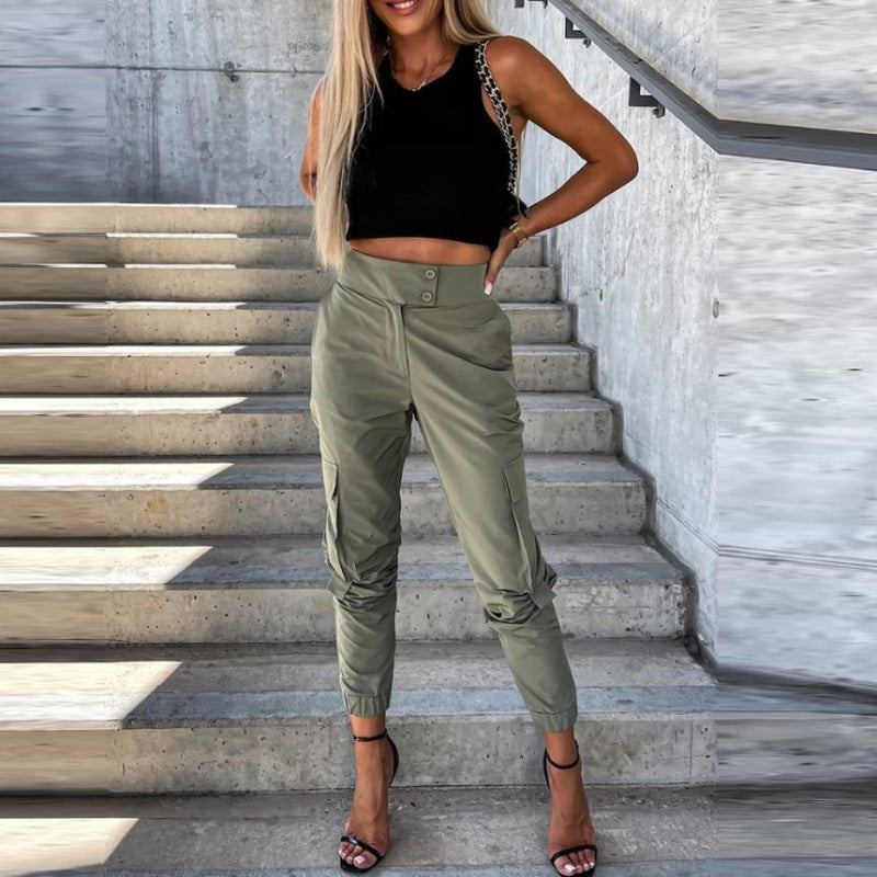 Pantalones cargo deportivos casuales de color sólido a la moda para mujer