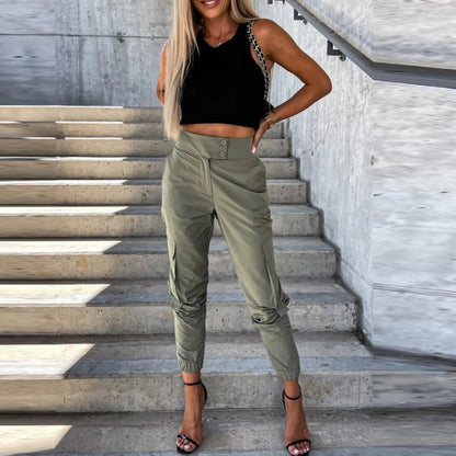 Pantalones cargo deportivos casuales de color sólido a la moda para mujer