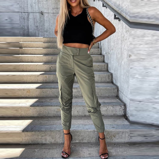 Pantalones cargo deportivos casuales de color sólido a la moda para mujer