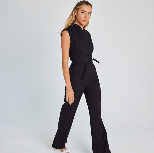 Plus Size Summer Casual Office Solid Color Fashion Women Sleeveless Wide Leg Jumpsuits