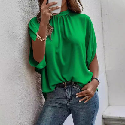 Blusa informal de verano con mangas murciélago y color liso para mujer
