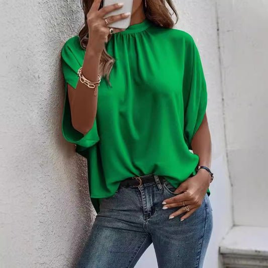 Blusa informal de verano con mangas murciélago y color liso para mujer