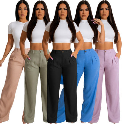 Pantalones casuales holgados, rectos y de color liso para mujer, de oficina y elegantes, a la moda