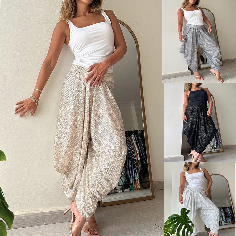 Pantalones bombachos holgados informales con lentejuelas a la moda para mujer
