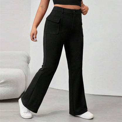 Women Plus Size Casual Street Solid Color Flip Pocket Flared Pants