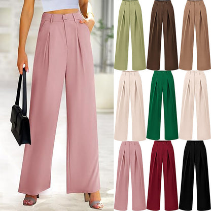 Pantalones casuales de pierna ancha y holgados de color sólido para mujer