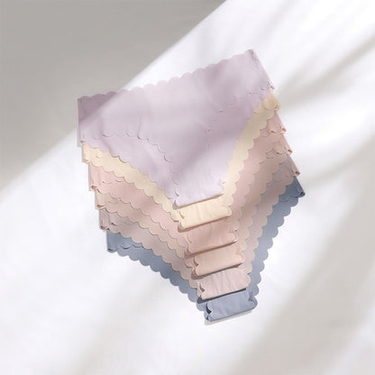 Women Casual Basic Mid-waist Breathable Ruffled Irregular Hem Panty
