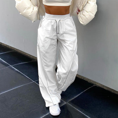 Women Fashion Casual High Waist Drawstring Jogger Pants