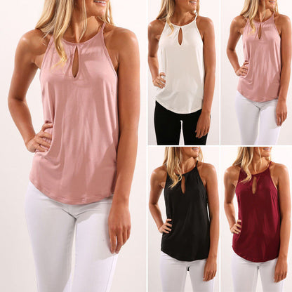 Women Basic Casual Fashion Solid Color Round Neck Tank Top