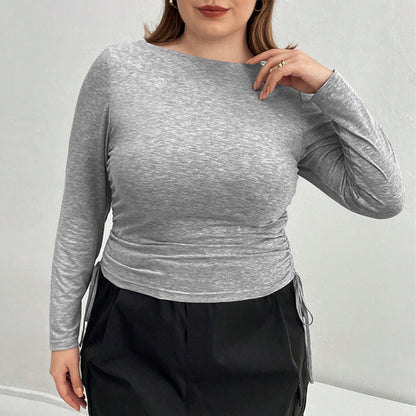 Women Fashion Casual Plus Size Solid Color Base Top