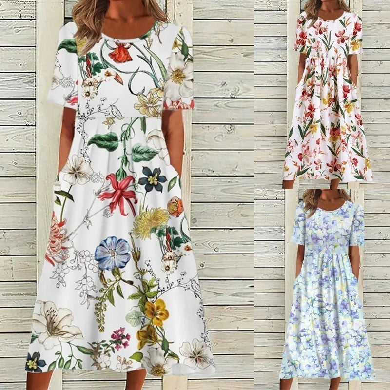 Vestido informal de manga corta con estampado floral para mujer