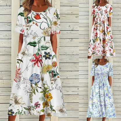 Vestido informal de manga corta con estampado floral para mujer