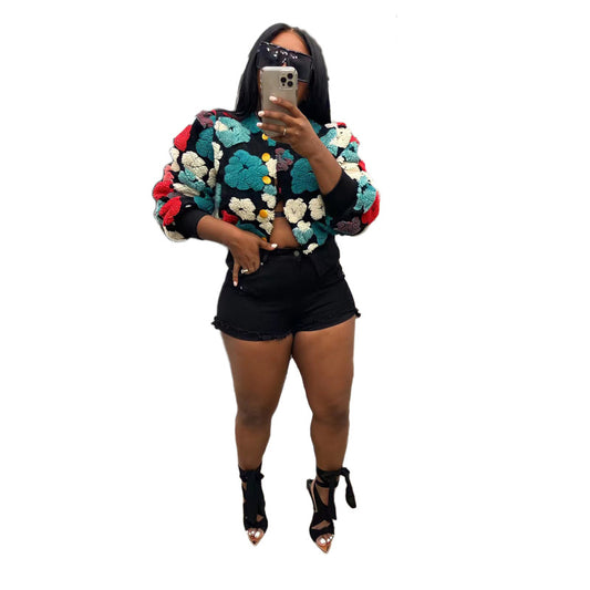 Chaqueta informal de manga larga con botones y diseño floral para mujer
