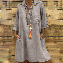 Vestido holgado informal de color liso con solapa para mujer, talla grande, otoño e invierno