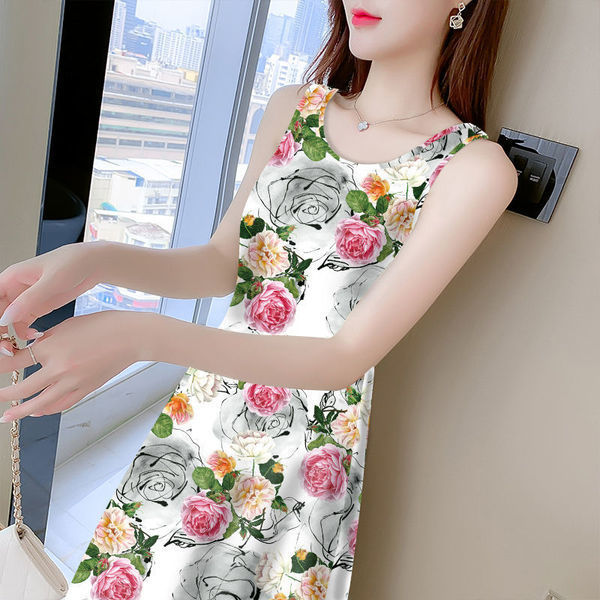 Summer Casual Women Floral Print Sleeveless Dress