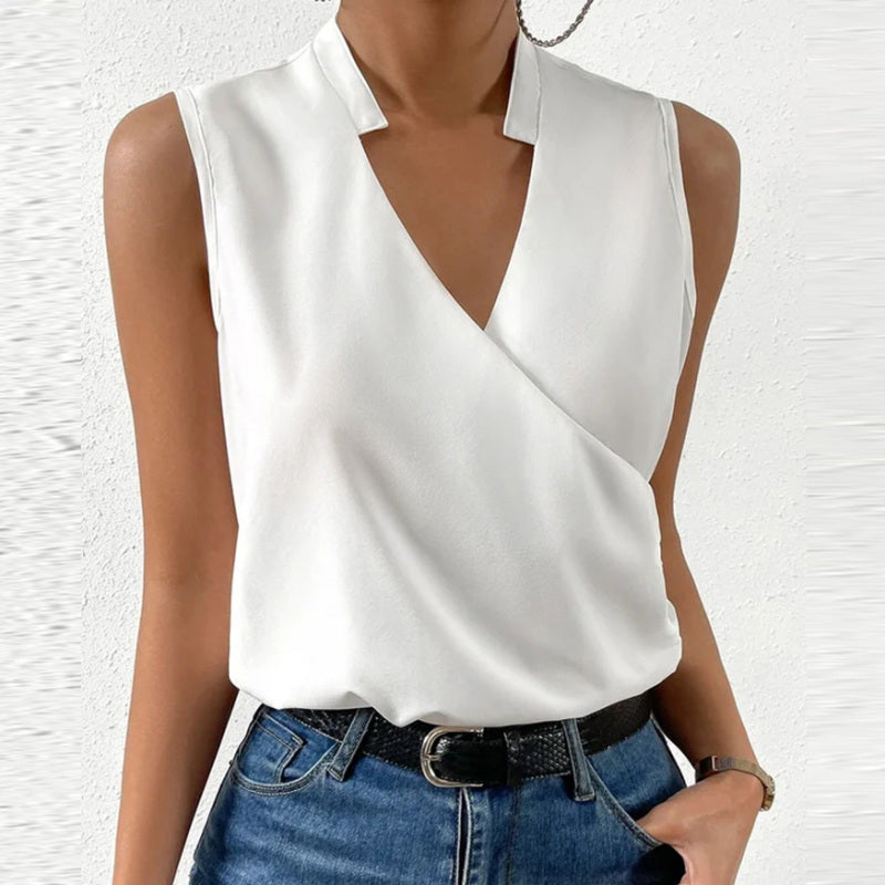 Chaleco informal sin mangas de color liso con cuello en V para mujer