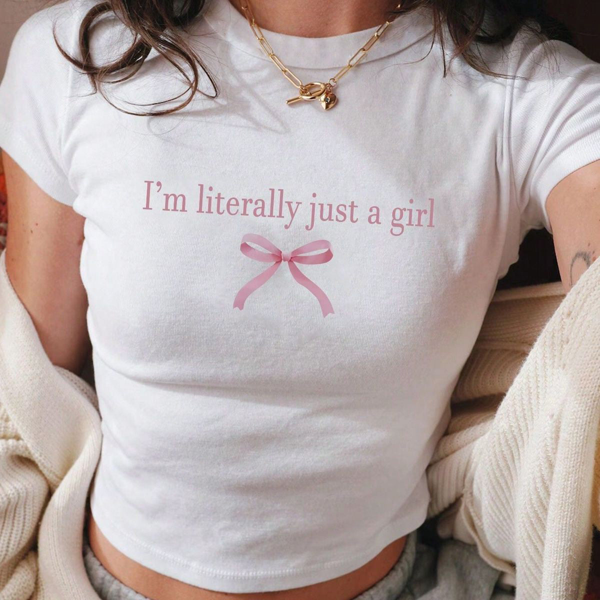 Camiseta informal de manga corta con cuello redondo y estampado para mujer