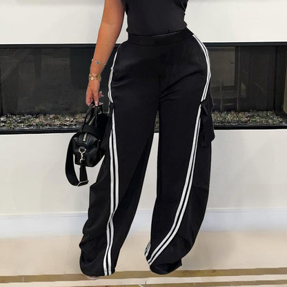 Women Fashion Casual Loose Strip Pants