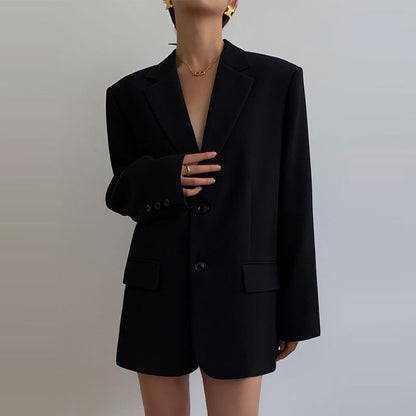 Chaqueta blazer informal holgada de manga larga con botones para mujer