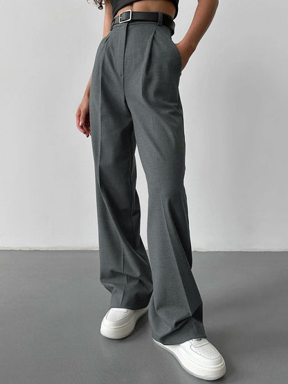 Women Casual Solid Color Loose Straight-Leg Pants