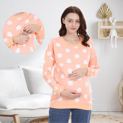 Sudadera informal de algodón con estampado de lunares para mujer embarazada y lactante