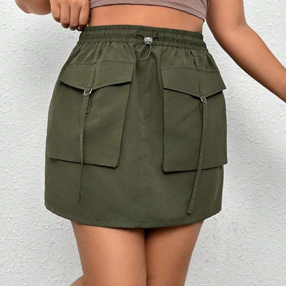 Women Fashion Casual Solid Color Cargo Plus Size Skirt