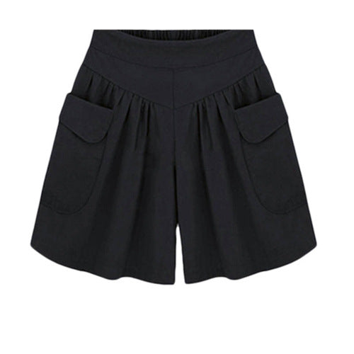 Women Casual Solid Color Pockets Wide Leg Shorts