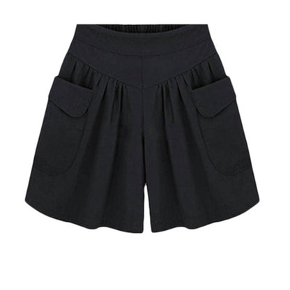 Women Casual Solid Color Pockets Wide Leg Shorts