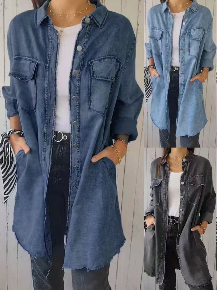 Chaqueta vaquera informal de moda para mujer con bolsillo