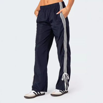 Women Fashion Casual Loose Stripe Sports Pants