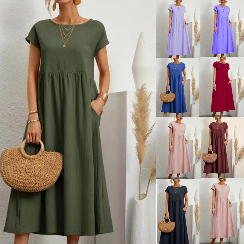 Vestido holgado informal de verano para mujer, color liso, sin mangas y con bolsillos