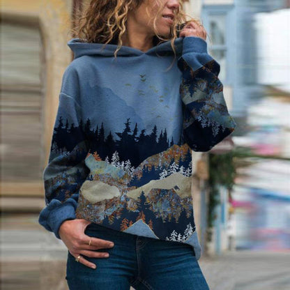 Sudadera con capucha de manga larga con estampado gráfico de otoño para mujer