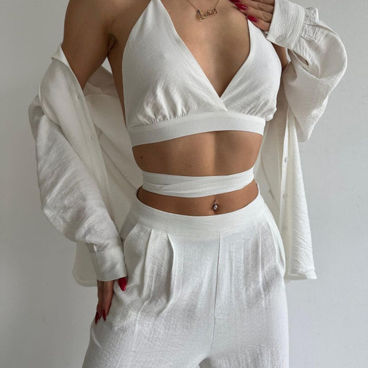 Conjunto de tres piezas formado por camisola y pantalón, informal, a la moda, para mujer