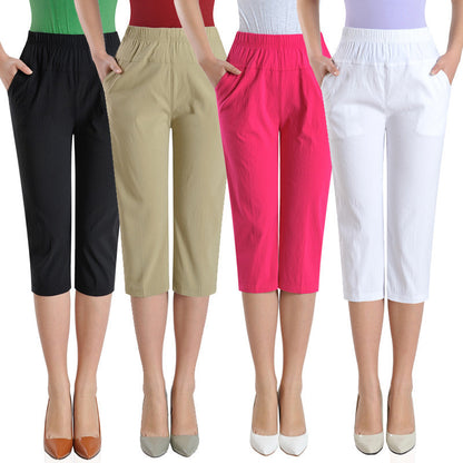 Women Fashion Casual Solid Color Plus Size Cropped Pants