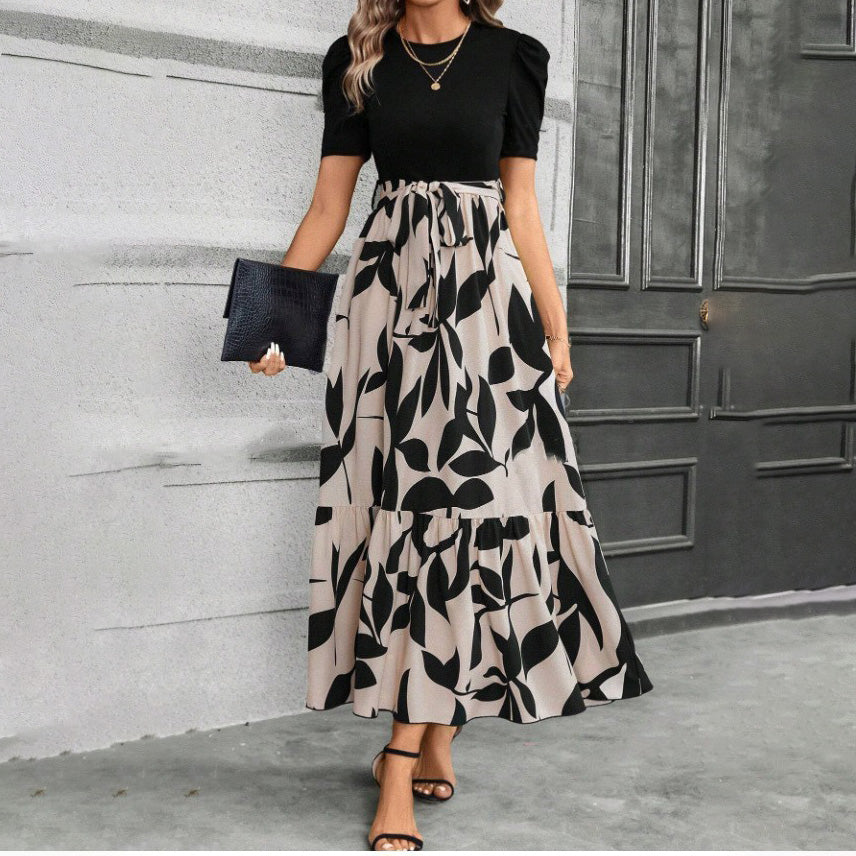 Women Casual Elegant Floral Print Round Neck Short-Sleeve Dress